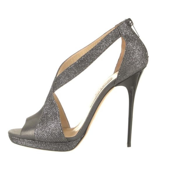 Jimmy Choo Sandals VISION Metallic Grey Crossover Sandals Size 38.5 - Picture 1 of 8